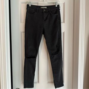 Topshop Moto Leigh Black Distressed Skinny Jean | Size 28